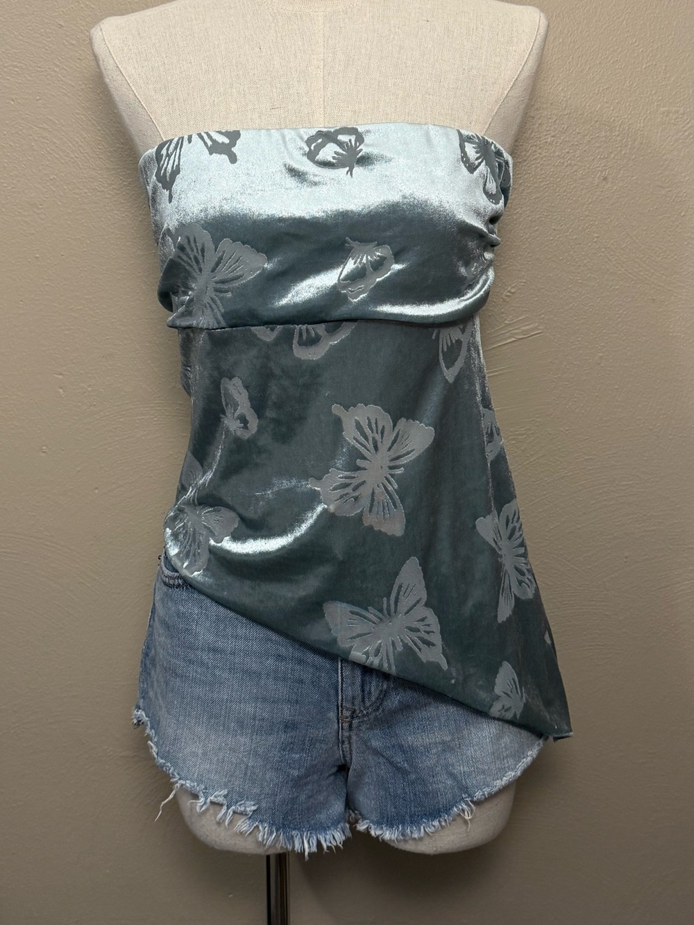Urban Outfitters Butterfly Velvet Burnout Y2K Asymmetrical Tube Top Size Medium